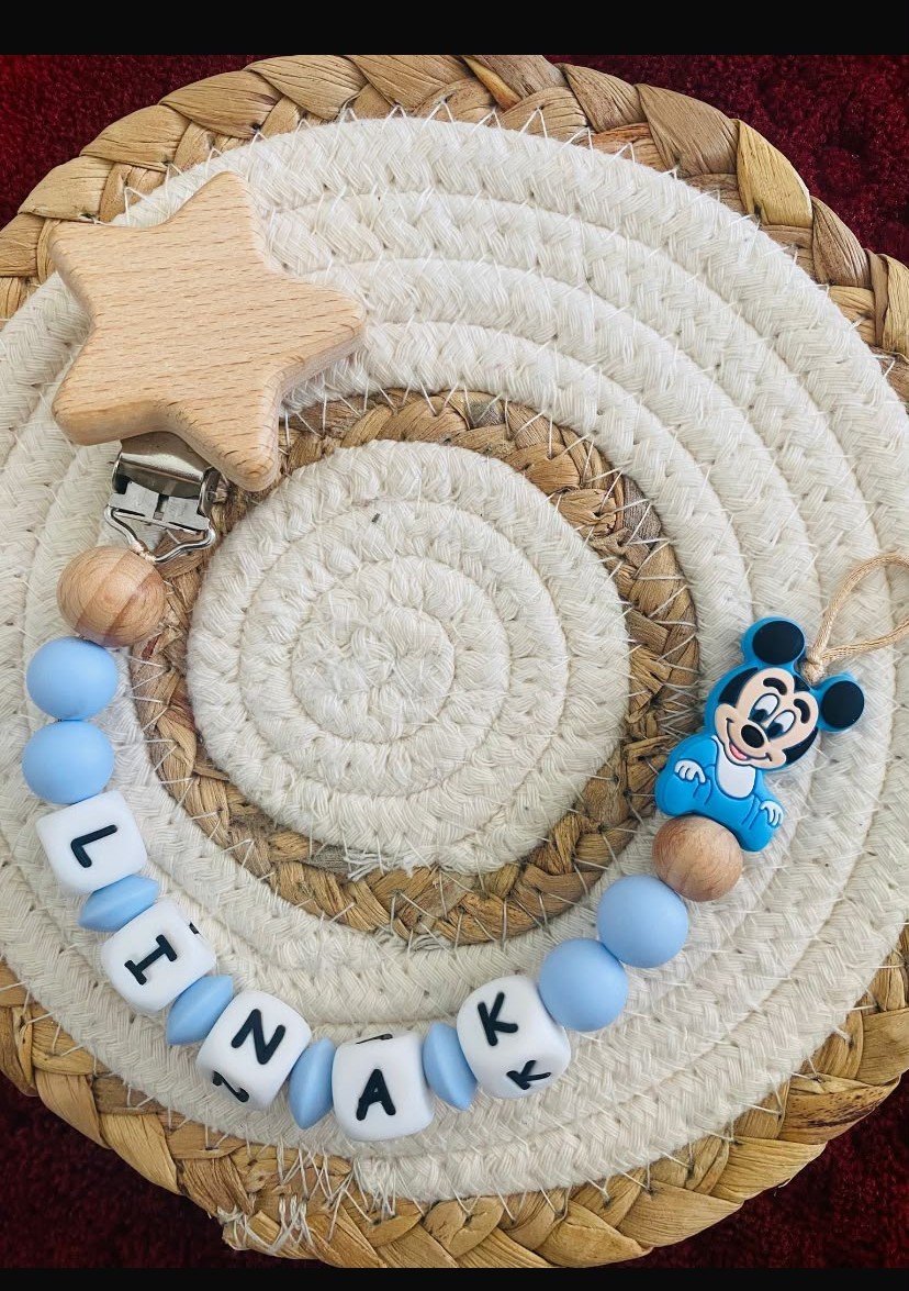 attache-tetine-bois-silicone-etoile-bebe-mickey-bleu